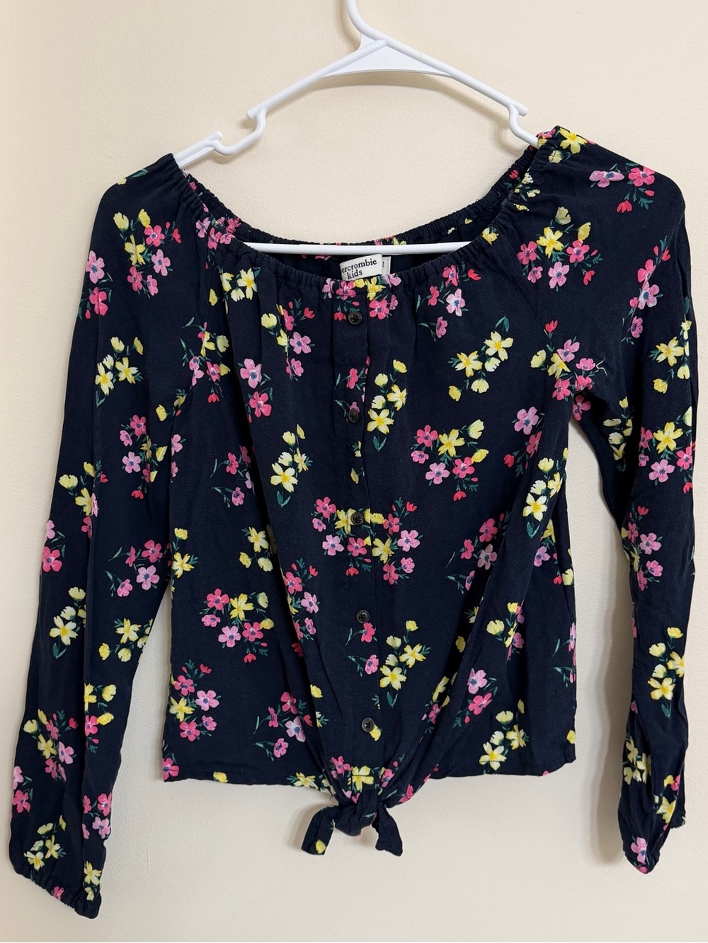 abercrombie kids Black Floral Tie-Front Long Sleeve Top